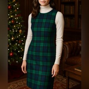 J.Crew Black Watch Plaid Wool Sleeveless Sheath Dress